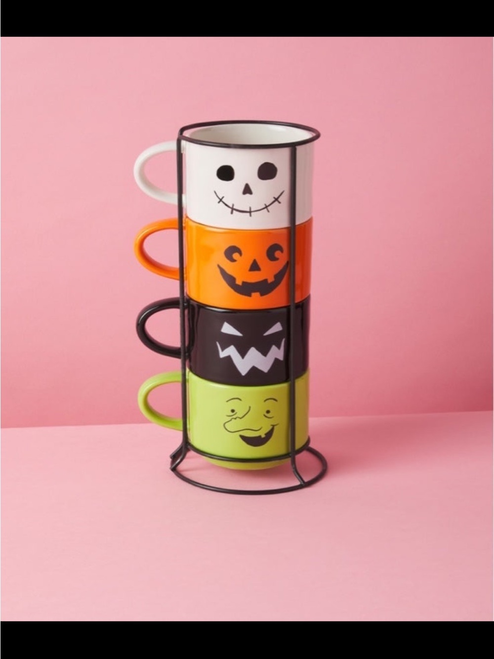 Rae Dunn Halloween Stackable Mug Set - White, Orange, Black, Green